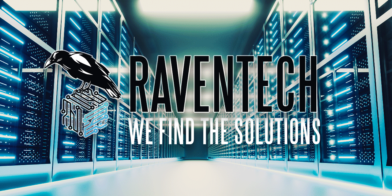 RavenTech Banner with logo and server room
